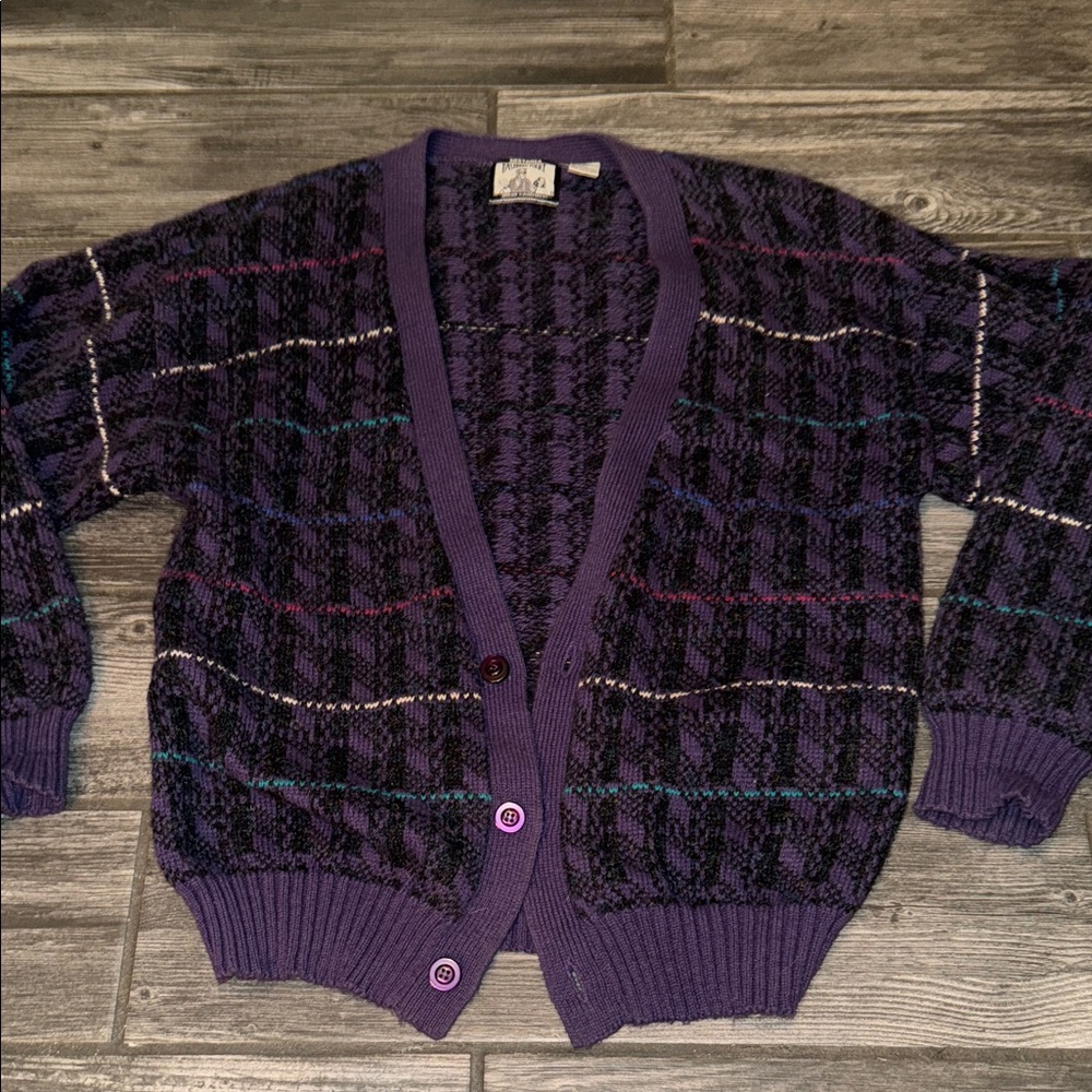 Vintage 80s 90s knitwear purple cardigan sweater large nirvana grunge